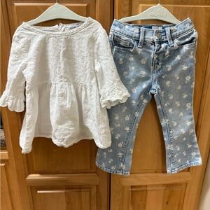 White Blouse and Floral Jeans Set